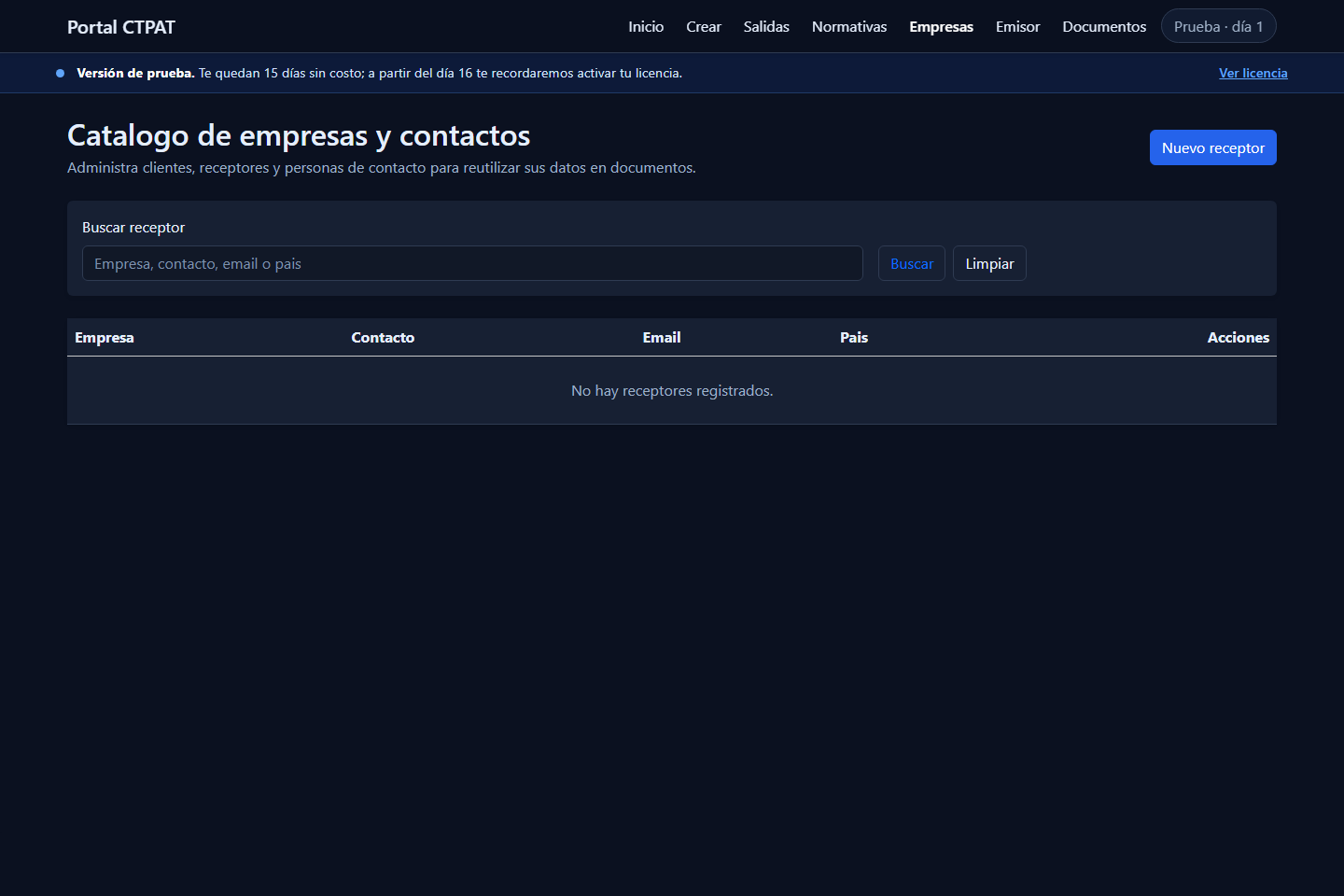 Catálogo de empresas y contactos con buscador